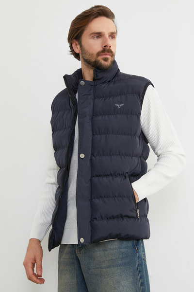 Fulla Moda Φουσκωτό γιλέκο με στάμπα και κουμπωτό κλείσιμο