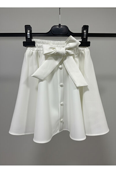 FATELLA Girl's White Flared Skirt with Bow and Beaded Front October 29 April ...