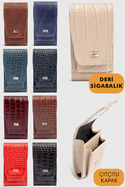 Fiyaka Ar-004 Genuine Leather Cigarette Case Croco-Beige