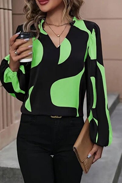 Mossta Μπλούζα με σχέδιο με λαιμόκοψη σε σχήμα V - Πράσινη