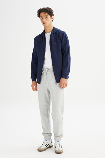 Lee Regular Fit Normal Cut Hooded Zippered Navy Blue Sweatshirt Jacket