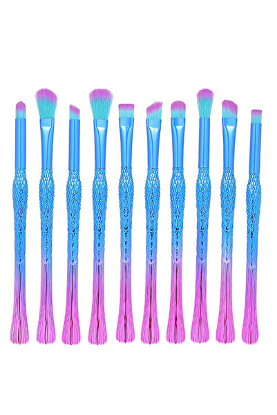 HALAMODO مجموعة فرش مكياج حورية البحر من 10 قطع باللون الوردي/الأزرق