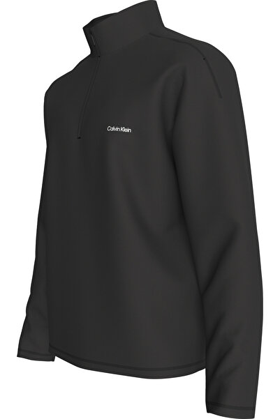 Calvin Klein Erkek Marka Logolu Yarım Fermuarlı Dik Yaka Siyah Sweatshirt LVGMF5W303 UB1