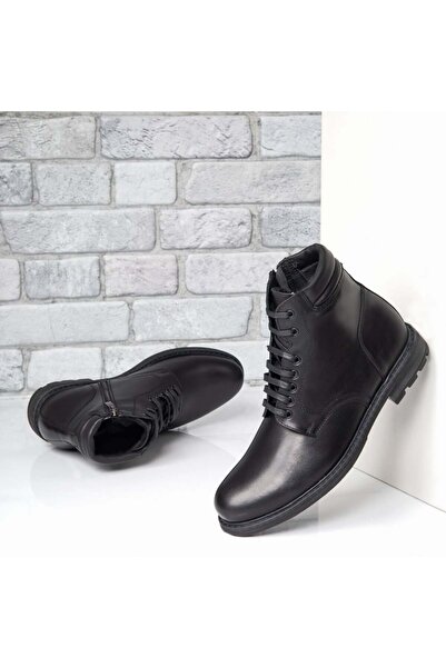 Modlet.ro Ghete bărbătești negre din piele naturală cu șireturi și fermoar MO...