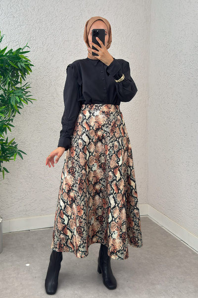 Salih Çelebi Fütüristik Desen Scuba Etek 2019 - BEJ