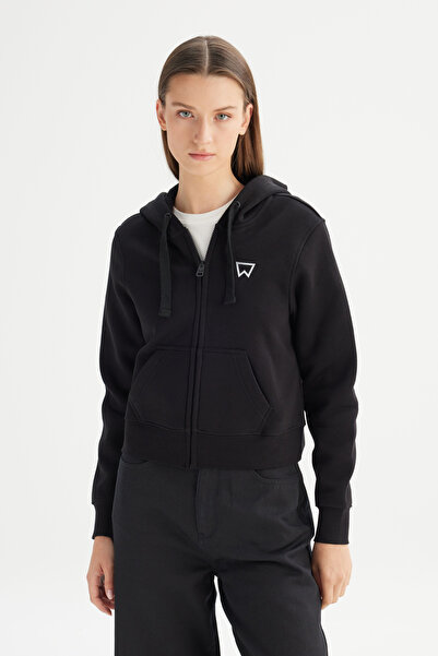 WRANGLER Regular Fit Normal Kesim Kapüşonlu İçi Polarlı Fermuarlı Siyah Sweatshirt Ceket