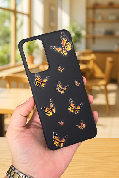 Vip Case OPPO A16 Uyumlu Turuncu Kelebek Desenli Silikon Darbe Emici Klasik Korumalı Rubber Kılıf