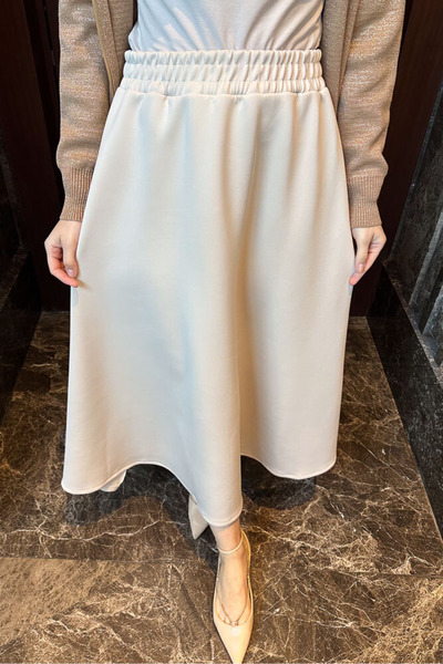 Miraydın Butik Fusta elastică în talie pentru femei M7056 - Bej