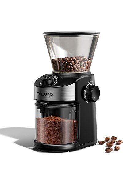 CONOYAR مطحنة قهوة مع شاشة عرض مؤقت رقمية، مطحنة حبوب قهوة كهربائية بدقة 25