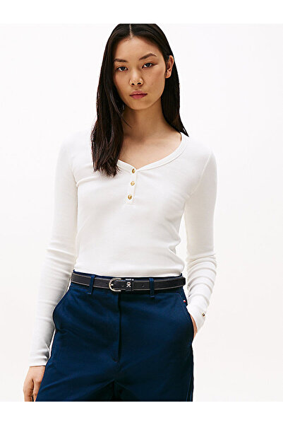 Tommy Hilfiger kadın slim henley scoop t-shirt