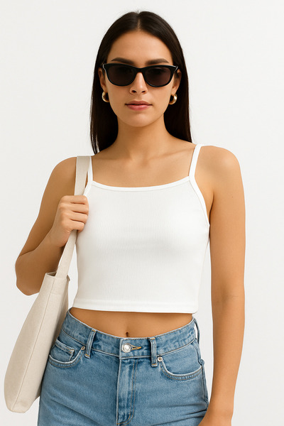 WINNERAIN بلوزة نسائية بيضاء بحمالات وتصميم ريبانال كروب