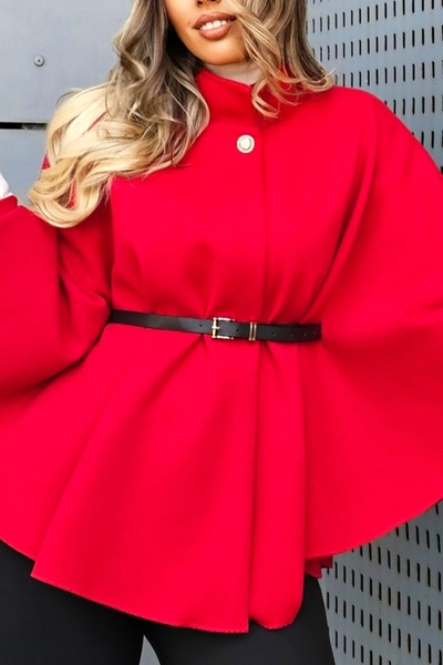 FashionForYou Women's cape coat Amalia, with tunic collar and belt, Red