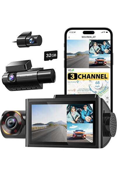 Generic WOLFBOX i07 3-Channel Dash Cam 4K Front + 1080P Inside/Rear, WiFi, GPS, 3" LCD, Super IR Night Visio