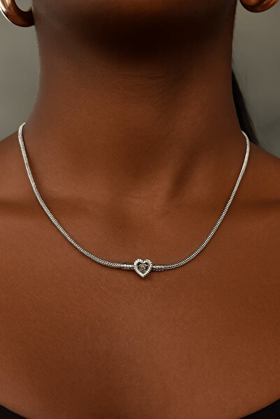 TAKIŞTIR Silver Color Heart Figure Necklace