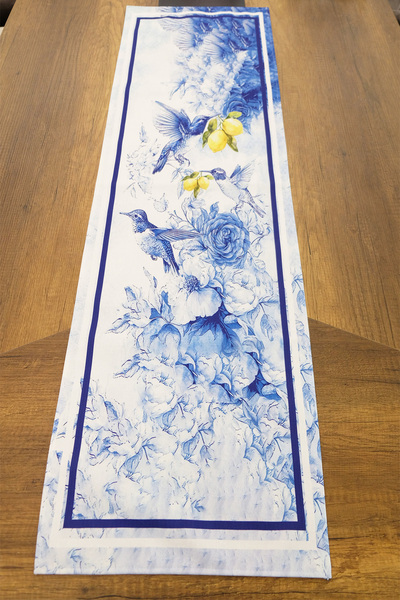 DEKOMOD 40X140Cm Woven Stain Resistant Printed Thai Feather Fabric Table Cloth Decorative Runner Washable