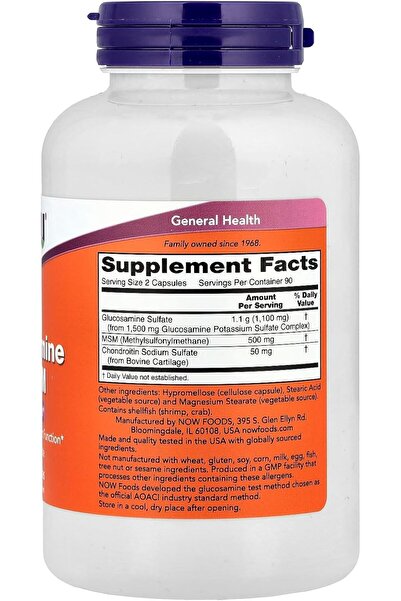 Now Foods Glucosamine & MSM Joint Health Supplement, 180 Capsules