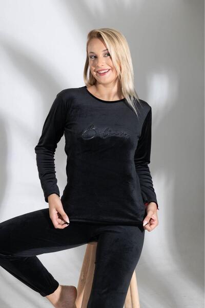 Elit Women's Velvet Cuffed Leg Winter Pajama Set