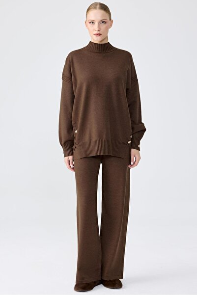 Tığ Triko Tunic Pants Set with Buttons on the Sides