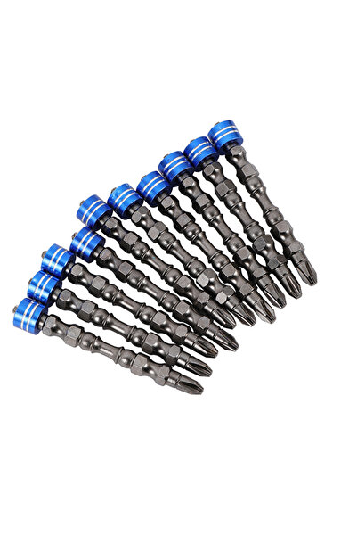 Lawazim Magnetized Screwdriver Bits - 10 Piece Blue Magnetic Collar for Drill, DIY & Woodworking