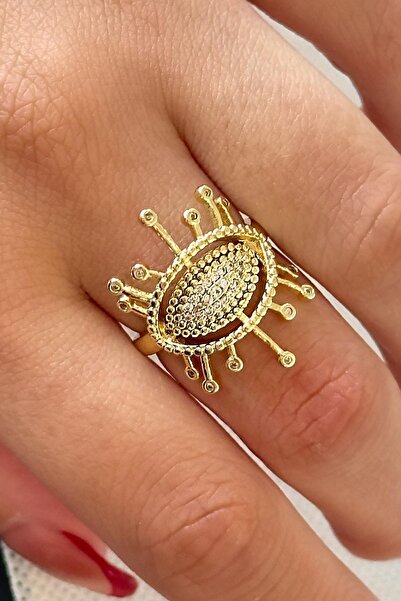 TAKIŞTIR خاتم قابل للتعديل بتفاصيل حجر ذهبي اللون