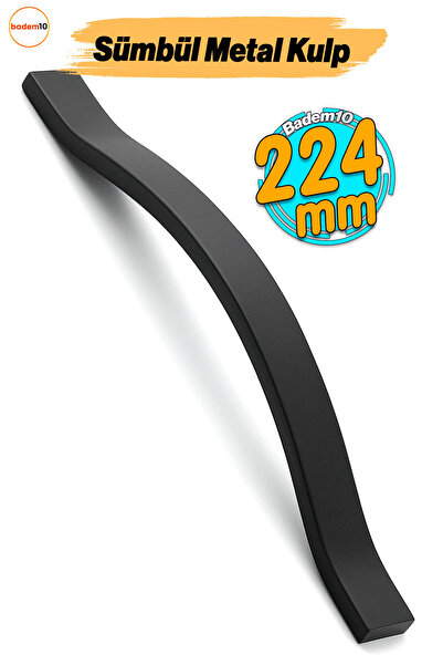 Badem10 Mâner pentru mobilier din metal negru Hyacinth, 224 mm, mâner pentru sertar pentru dulap de bucătărie modern, mâner pentru ușă dulap