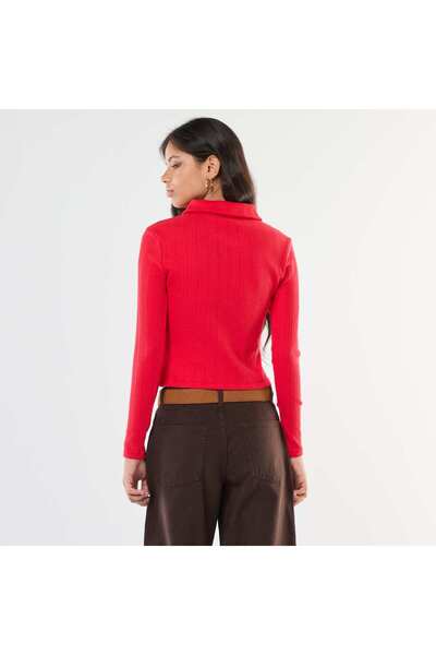 KIABI Pointelle Knit Polo Shirt RED