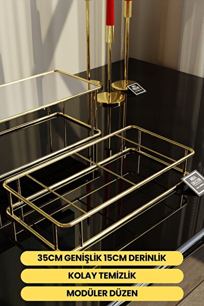 mba decor metal bending art Prisma Model Gold Aynalı Sunum Tepsisi – İkili Set | Dekoratif & Şık Sunum 30x15cm