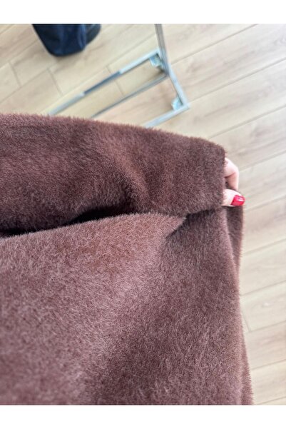 Piedra Brown Crew Neck Soft Bearded Yarn Wide Sleeve Knitwear Sweater