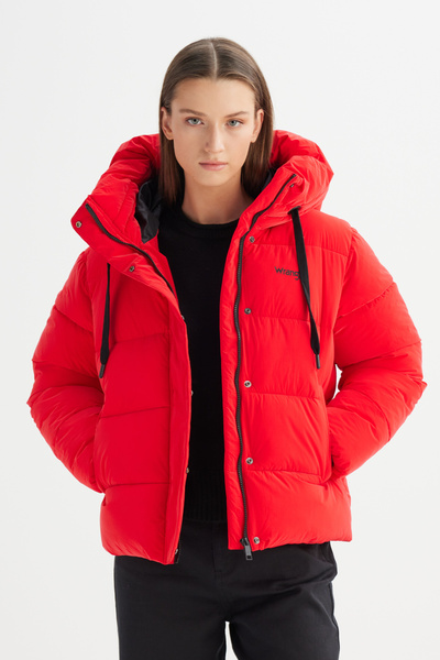 WRANGLER Regular Fit Normal Kesim Dik Yaka Kapüşonlu Kırmızı Şişme Mont