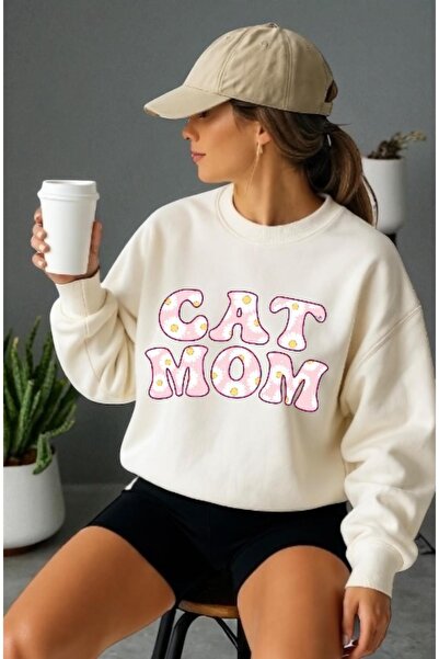 ArtYus سويت شيرت للجنسين بأكمام طويلة مطبوع عليه Cat Mom Front Transfer وياقة...