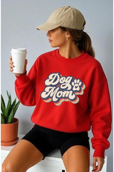 ArtYus Φούτερ Unisex με μακρύ μανίκι Dog Mom Front Transfer με τύπωμα με λαιμ...