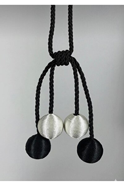 MMTHOME Modern Sarım 4 Toplu Braçol Kornişe Takmatik Ipli Tavan Perde Aksesuarı Siyah&Krem