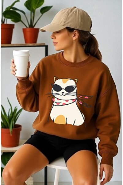 ArtYus Φούτερ Unisex με μακρύ μανίκι Cool Cat Pre-transfer με τύπωμα με λαιμό...