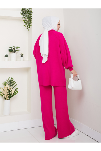 Kirazgym Women's Balloon Sleeve Steel Mesh Tunic and Pants Two-Piece Set