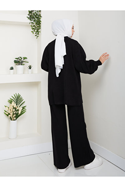 FERHEL Women's Balloon Sleeve Steel Mesh Tunic and Pants Two-Piece Set