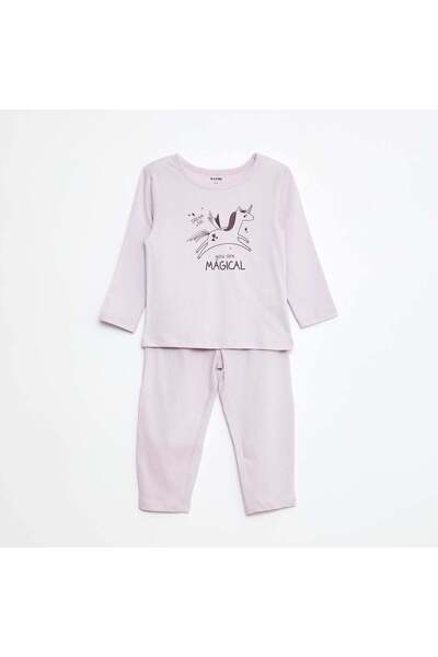 KIABI طقم بيجامة تي شيرت مطبوع + بنطال ضيق - قطعتين بنفسجي