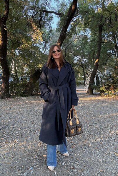 ELVAN TOLON Μακρύ παλτό σε μπλε ναυτικό χρώμα