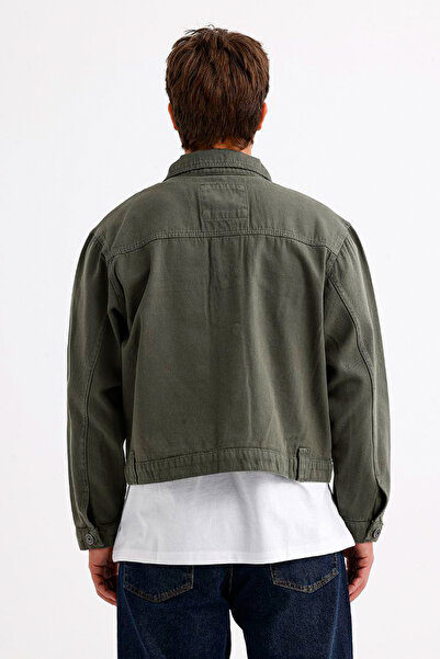 Denim Republic Men's Khaki Denim Jacket with Cropped Buttons