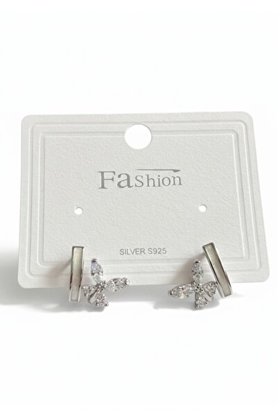 bonbela Gümüş Kelebek Küpe İkili Görünüm Kararmaz