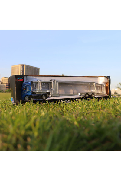 Choice1 شاحنة مسطحة زرقاء بمقياس 1:50 كبيرة من سبائك معدنية، نموذج سيارة، حاوية سحب للخلف، صوت وإضاءة