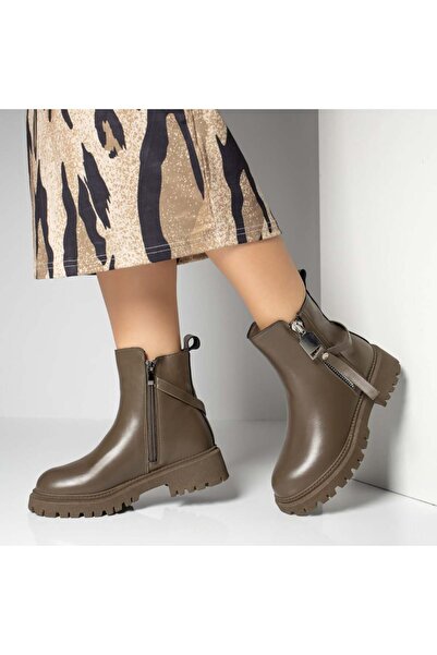 Modlet.ro Ghete kaki pentru femei cu fermoar MOD12189