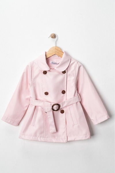 Seramis معطف وردي للأطفال – ماركة، مع حزام خصر، زر مزدوج، معطف للفتيات