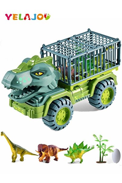 Yelajoy مجموعة ألعاب شاحنة ديناصور كبيرة مع 3 شخصيات من ألعاب الديناصورات، شا...