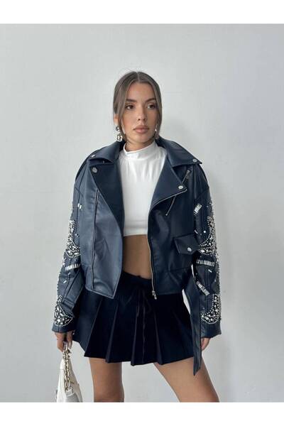 MAXMOOR ALARA Deri Ceket 5091 - Lacivert