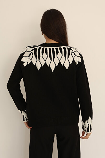 ALCHON Gât rotund, cu mânecă lungă, cu model argintiu, cu textura moale, din lână, simplu, elegant, tricotaj, pulover