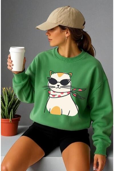 ArtYus Mânecă lungă unisex Cool pisică Front Transfer cu imprimeu guler rotun...