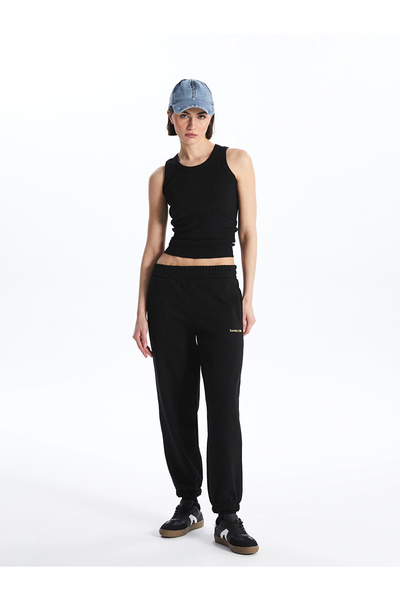 LC Waikiki LCW Vision Siyah Beli Lastikli Baskılı Kadın Jogger Eşofman Altı