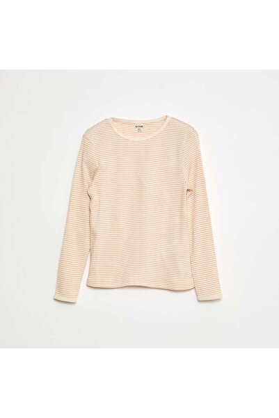 KIABI Striped Print Long Pajamas - 2 Piece Set BEIGE