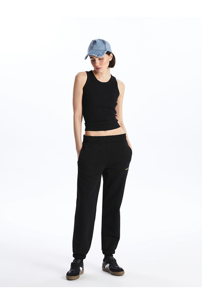 LC Waikiki LCW Vision Siyah Beli Lastikli Baskılı Kadın Jogger Eşofman Altı