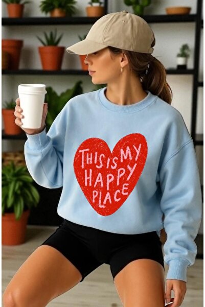 ArtYus Tricou unisex cu mânecă lungă Happy Place Heart Front Transfer cu impr...